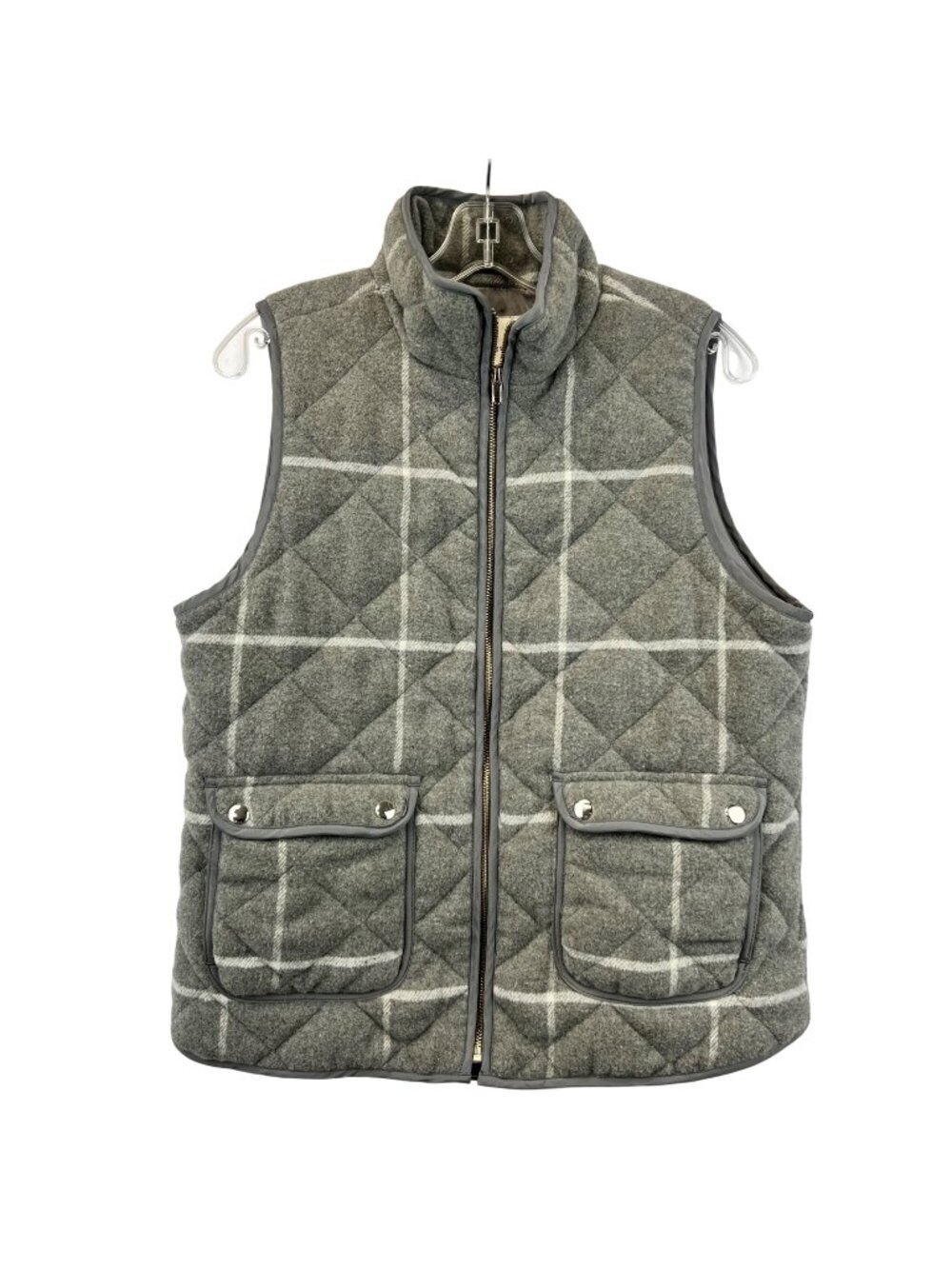Thread & Supply Women’s Quilted Vest Full Zip Gray/White Window Pane Medium